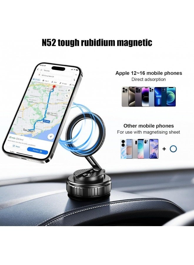 2025 Upgraded 360° Rotating Car Magnetic Phone Holder - Magnetic Vacuum Dual Fixation | 360° Rotation | Anti-slip and shockproof, super strong vacuum suction cup and foldable design, suitable for various smooth surfaces such as dashboard/gym/mirror/live broadcast, with free magnetic guide ring - Image 5
