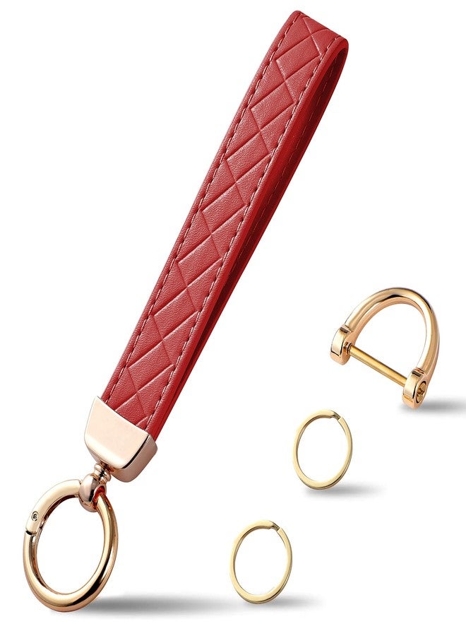 Weixiltc Leather Wristlet Keychain, Car Key Chain Holder with 2 Key Ring and Anti-Lost D Ring, Key Fob Wristband for Women (Red) - Image 1