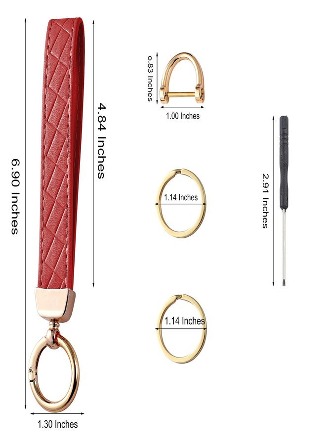 Weixiltc Leather Wristlet Keychain, Car Key Chain Holder with 2 Key Ring and Anti-Lost D Ring, Key Fob Wristband for Women (Red) - Image 2