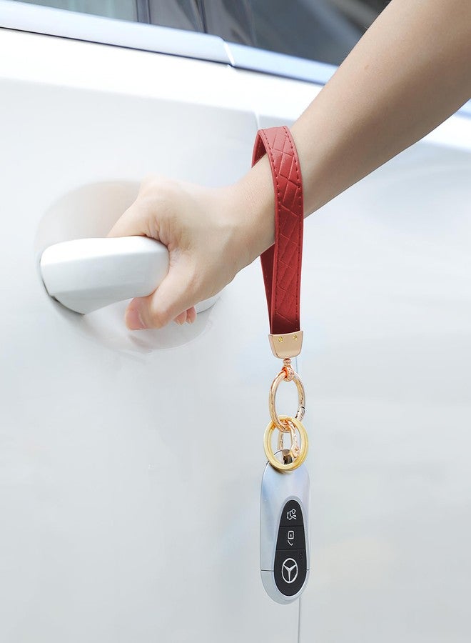 Weixiltc Leather Wristlet Keychain, Car Key Chain Holder with 2 Key Ring and Anti-Lost D Ring, Key Fob Wristband for Women (Red) - Image 4