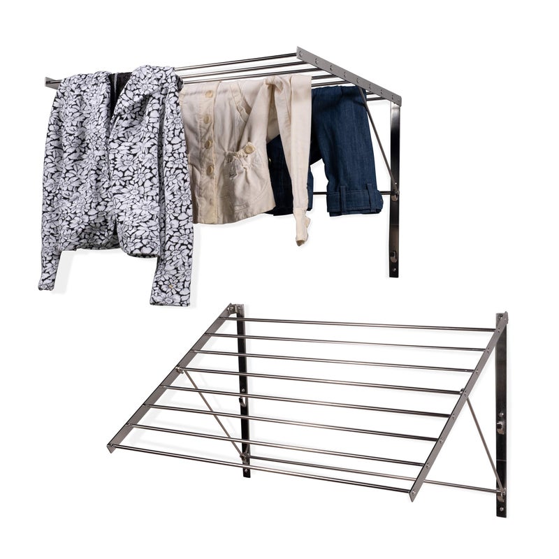 brightmaison brightmaison Wall Mount Clothes Drying Rack  Laundry Room Organizer 65 Yards Drying Capacity Stainless Steel Silver Set of 2 Laundry Rack 