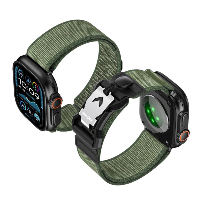 سوار ساعة ذكية باللون أخضر قابل للتعديل سوار نايلون حلقي متوافق مع Apple Watch 42/44/45/49mm بملاءمة قابلة للتعديل وحزام بديل - Image 1