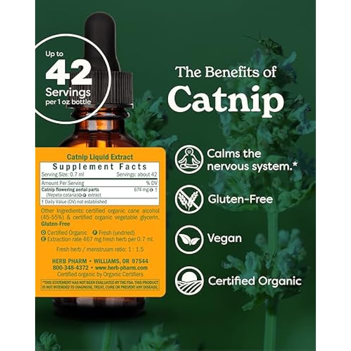 Herb Pharm Certified Organic Catnip Liquid Extract for Calming Nervous System Support, 1 Fl Oz - Image 2