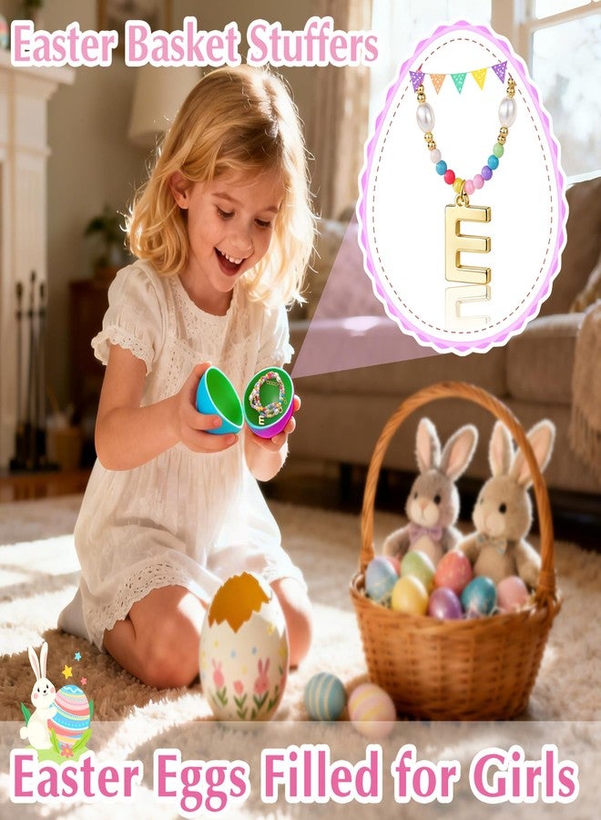 Poxtex Cute E Initial Necklaces for Girls Women Trendy Dainty Colorful Beaded Pearl Letter Choker Lockets Necklace for Kids Handmade 14K Gold Plated Christmas Birthday Jewelry Gifts for Teen Girls - Image 3