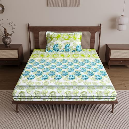 Divine Casa 144 TC 100% Cotton Bedsheet for Single Bed with 1 Pillow Cover (Size 145 X 223 cm, Geometric, Deep Aqua) - Image 3