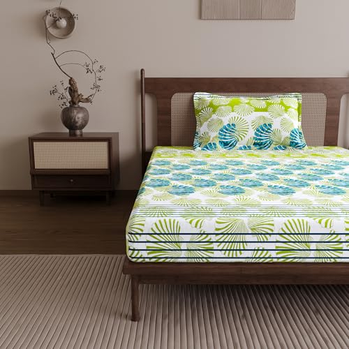 Divine Casa 144 TC 100% Cotton Bedsheet for Single Bed with 1 Pillow Cover (Size 145 X 223 cm, Geometric, Deep Aqua) - Image 4