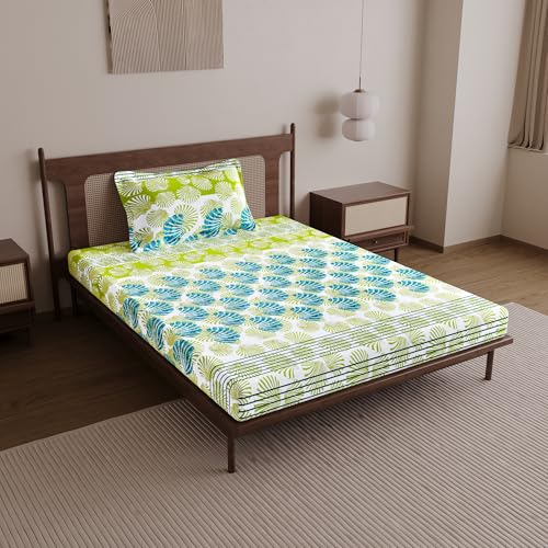 Divine Casa 144 TC 100% Cotton Bedsheet for Single Bed with 1 Pillow Cover (Size 145 X 223 cm, Geometric, Deep Aqua) - Image 2
