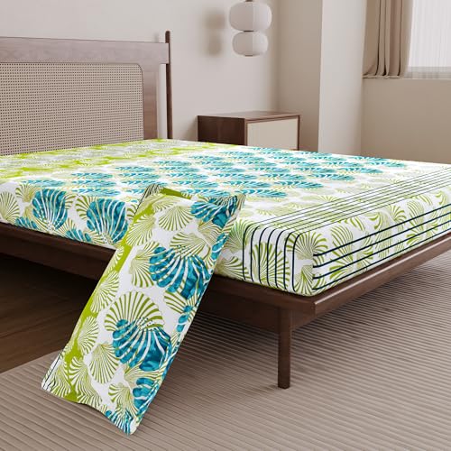 Divine Casa 144 TC 100% Cotton Bedsheet for Single Bed with 1 Pillow Cover (Size 145 X 223 cm, Geometric, Deep Aqua) - Image 1