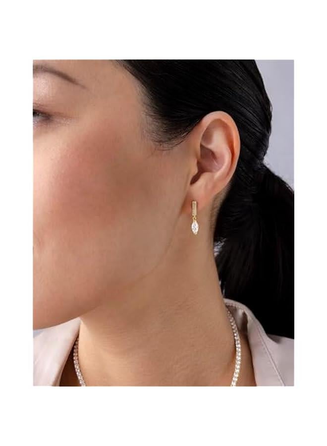 PAVOI 14K Gold Plated Sterling Silver Posts Mini Bar Drop Dangle Flatback Earrings for Women | Dainty Helix Cartilage Piercing Jewelry | Baguette Bezel Marquise Pearl Cubic Zirconia Screwback Stud Earrings - Image 2