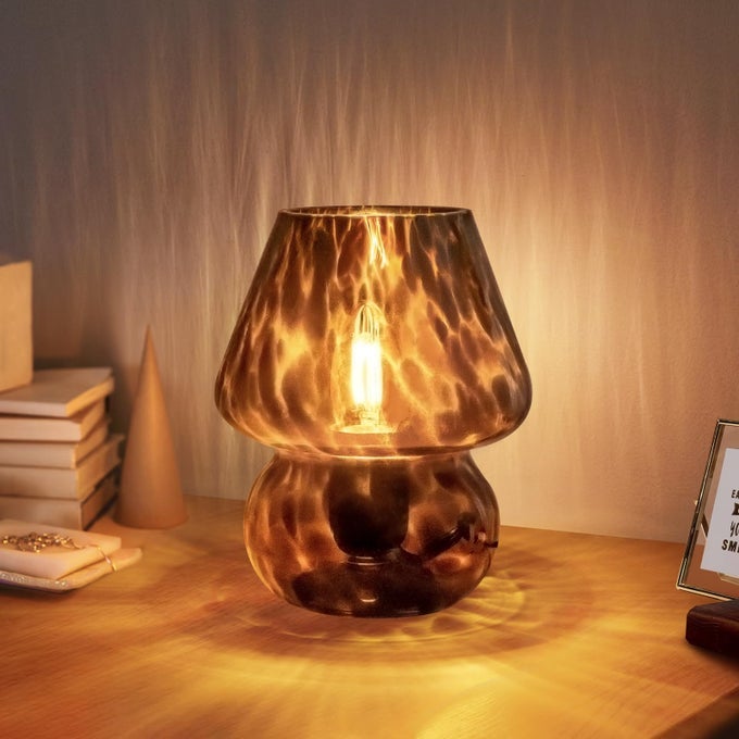 MUSHROOM LAMP SMALL VINTAGE TABLE LAMP FOR BEDROOM NIGHTSTAND BEDSIDE LAMP TRANSLUCENT GLASS STEPLESS DIMMABLE MURANO AESTHETIC HOME DECOR FOR LIVING ROOM KITCHENBLACK