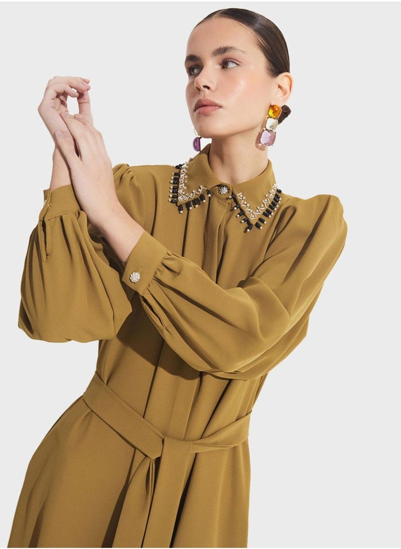 جون فستان ميدي برقبة مزخرفة - Image 3