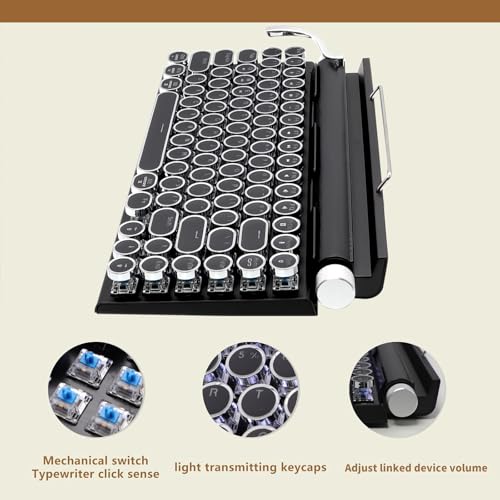 Adventurers Typewriter Style Retro Mechanical Keyboard, White Backlight, 83 Key Bluetooth 5.0 Blue Axis Compatible with Desktop, Laptop, Mac and Mobile, Black, 12.3 x 6.6 x 1.6 Inches - Image 3
