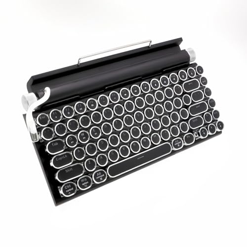 Adventurers Typewriter Style Retro Mechanical Keyboard, White Backlight, 83 Key Bluetooth 5.0 Blue Axis Compatible with Desktop, Laptop, Mac and Mobile, Black, 12.3 x 6.6 x 1.6 Inches - Image 1