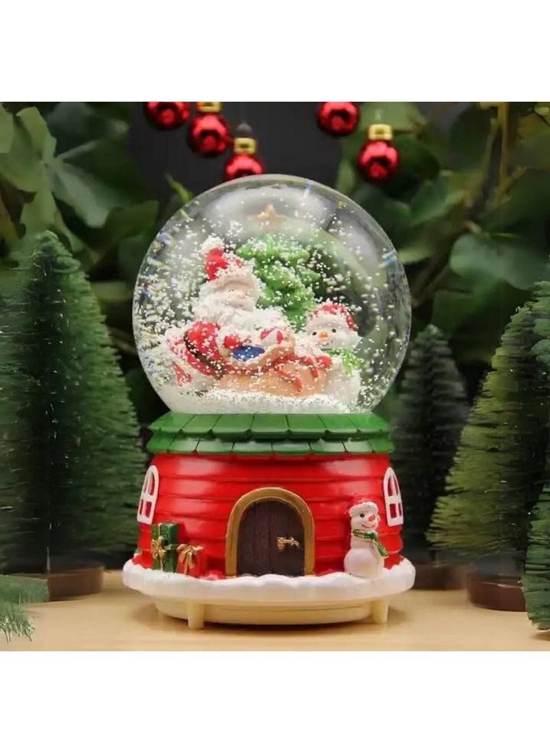 KuJo Christmas Snow Globe Colourful Light Crystal Ball Decor Resin Decorative Dome Water Globes for Gift Rotating Santa Claus Glitter Snowman Winter Tree Glass with Snow Snow Globe 14 cm  - Image 2
