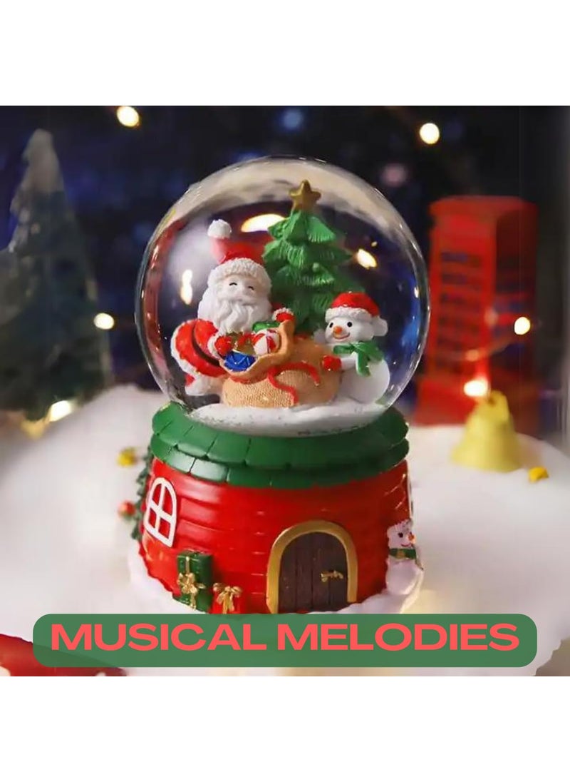 KuJo Christmas Snow Globe Colourful Light Crystal Ball Decor Resin Decorative Dome Water Globes for Gift Rotating Santa Claus Glitter Snowman Winter Tree Glass with Snow Snow Globe 14 cm  - Image 3