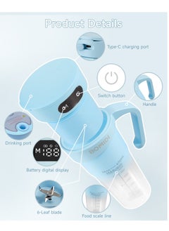 BOMIDI Portable Blender | Smoothie Maker | Protein Blender with 6-Leaf Stainless Steel Blade | Yoga & Gym Essential | Cordless Type-C Charging | IPX7 Waterproof | BPA-Free Juicer Blender for Home & Outdoor (16oz/450mL) | JB01-Blue  - Image 4