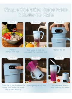 BOMIDI Portable Blender | Smoothie Maker | Protein Blender with 6-Leaf Stainless Steel Blade | Yoga & Gym Essential | Cordless Type-C Charging | IPX7 Waterproof | BPA-Free Juicer Blender for Home & Outdoor (16oz/450mL) | JB01-Blue  - Image 5