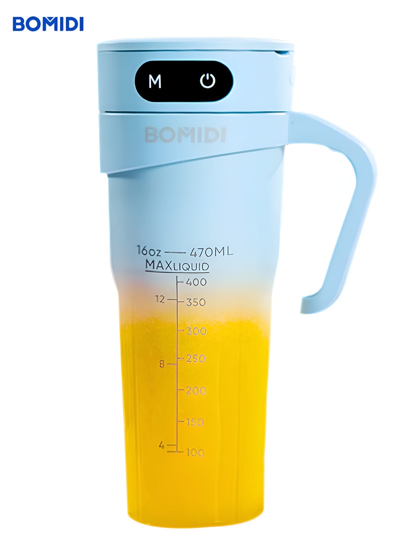 BOMIDI Portable Blender | Smoothie Maker | Protein Blender with 6-Leaf Stainless Steel | Yoga & Gym Essential | Cordless Type-C Charging | IPX7 Waterproof | BPA-Free Juicer Blender for Home & Outdoor (16oz/450mL) | JB01-Blue - Image 1