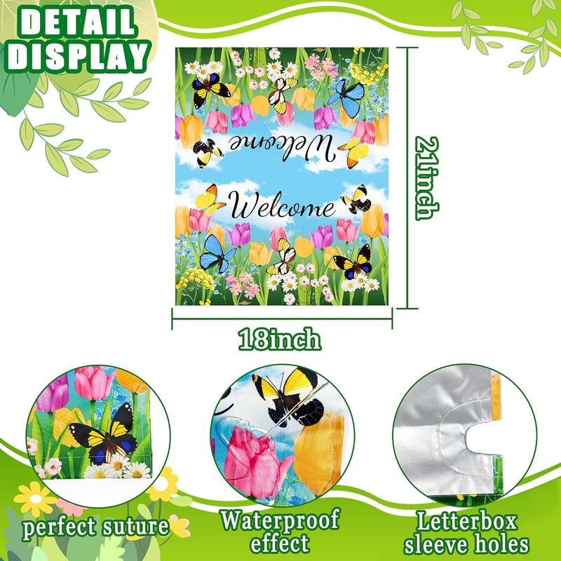 ARKUKT Summer Spring Flowers Mailbox Cover Magnetic Welcome Tulip Butterflies Mailbox Wraps Post Letter Box Cover for Garden Yard Home Decor Standard Size 21" x 18" - Image 3