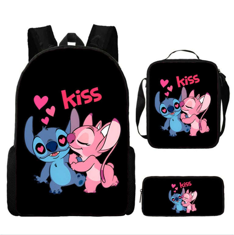 Amazon New Cartoon stitch stitch Three-Piece Set Schoolbag Backpack Backpack for Primary and Secondary School Students T style 