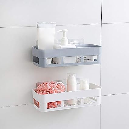GETZET Multipurpose Plastic 2 Pc Bathroom and Kitchen Shelf Wall Mounted Holder Storage Rack Super Adhesive Bathroom Shower Accessories Rack Organizer. - Image 3