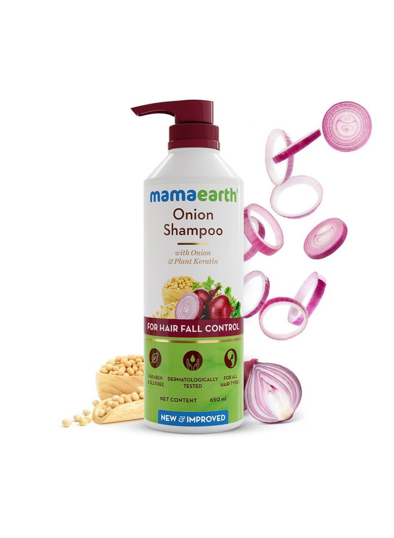 Mama Earth Onion Shampoo for Hair Growth and Hair Fall Control with Onion and Plant Keratin | Reduces Hair Fall | Strengthens & Smoothens Hair | For Men & Women | 650ml - Image 3