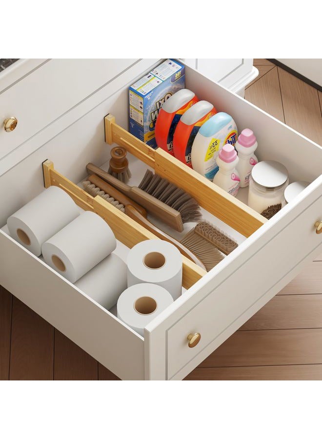 BAMEOS 4 pcs 3" High Bamboo Drawer Dividers Adjustable Drawer Organizer Expandable Drawer Organization Utensil Organizers for Kitchen Dresser Bathroom Bedroom and Office - Image 2