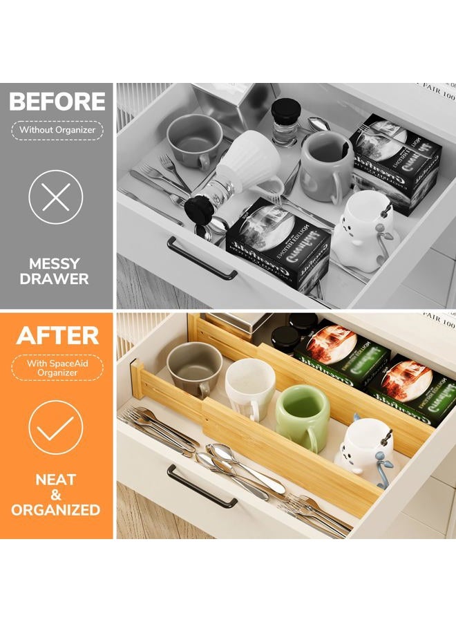 BAMEOS 4 pcs 3" High Bamboo Drawer Dividers Adjustable Drawer Organizer Expandable Drawer Organization Utensil Organizers for Kitchen Dresser Bathroom Bedroom and Office - Image 4