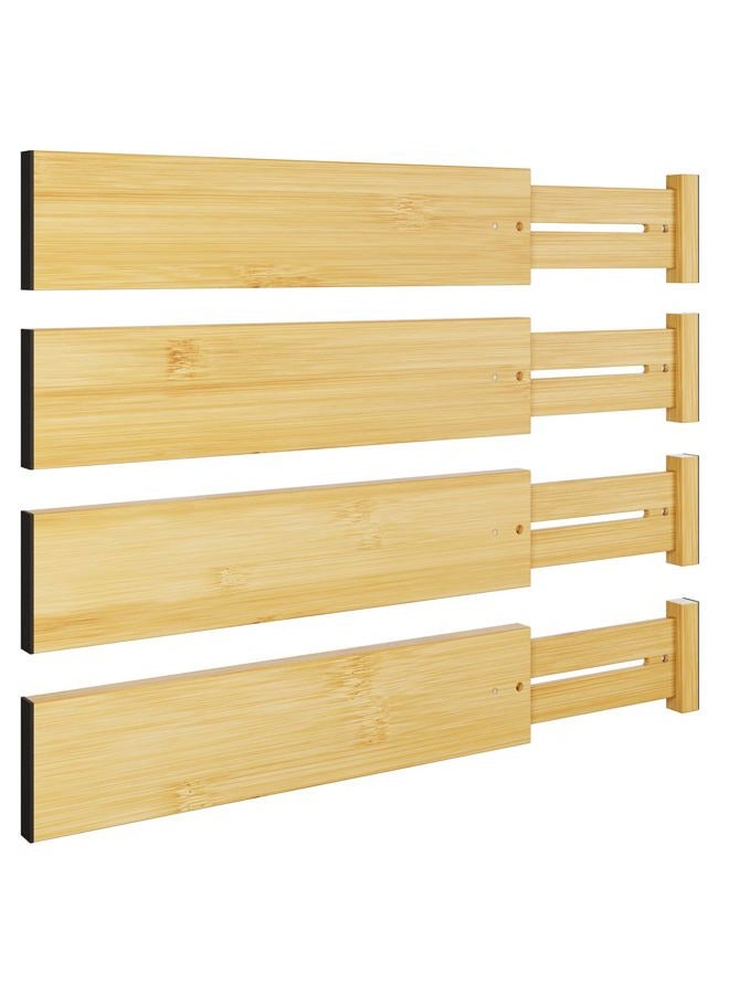 BAMEOS 4 pcs 3" High Bamboo Drawer Dividers Adjustable Drawer Organizer Expandable Drawer Organization Utensil Organizers for Kitchen Dresser Bathroom Bedroom and Office - Image 1