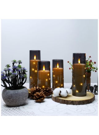 5 PCS LED Candles with Timer Flickering Flameless Candles for Romantic Ambiance and Home Decoration Stable Acrylic Shell,With Embedded Star String，battery Operated Candles (Grey) - view 4