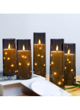 5 PCS LED Candles with Timer Flickering Flameless Candles for Romantic Ambiance and Home Decoration Stable Acrylic Shell,With Embedded Star String，battery Operated Candles (Grey) - view 5