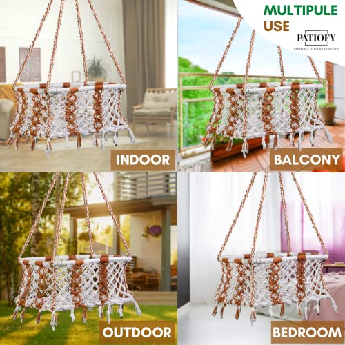 Patiofy بيتيُوفاي بيبي سوينغ للأطفال | مادة غير سامة | للاستخدام الداخلي والخارجي | تصميم قابل للتعديل | مصنوع بأمان بإطار خشبي قوي | العمر من 6 أشهر إلى سنتين | شكل مستطيل - أبيض-بني - Image 3