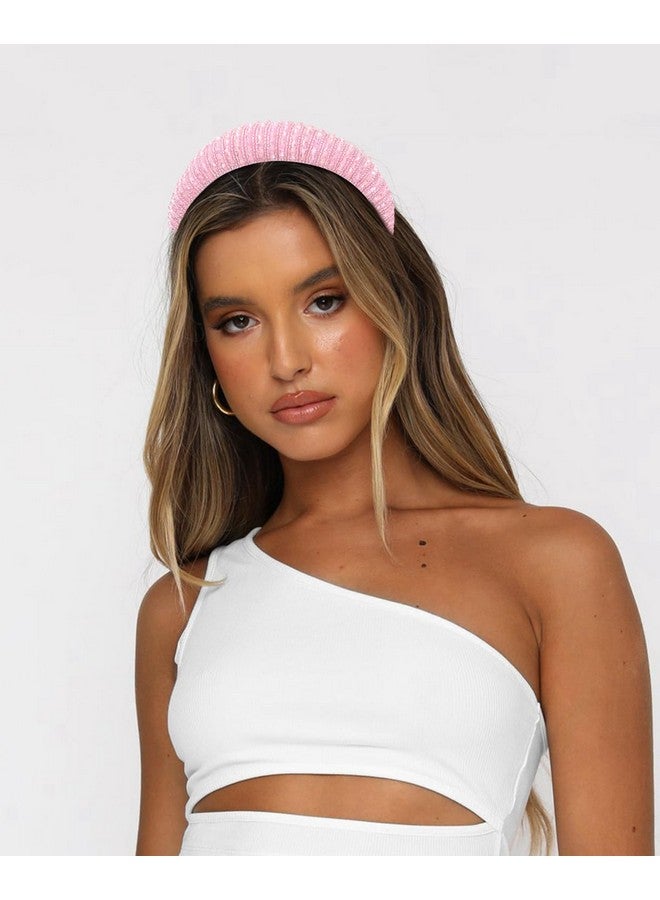 Loquat 2Pcs Pink Rose Red Rhinestone Headbands Women Girls Crystal Beaded Headband Fashion Cute Bling Sparkly Diamond Padded Thick Puffy Headbands Holiday Hair Accessories For Women Girls Gifts - Image 2