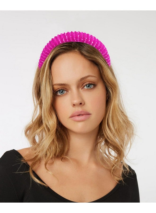 Loquat 2Pcs Pink Rose Red Rhinestone Headbands Women Girls Crystal Beaded Headband Fashion Cute Bling Sparkly Diamond Padded Thick Puffy Headbands Holiday Hair Accessories For Women Girls Gifts - Image 3