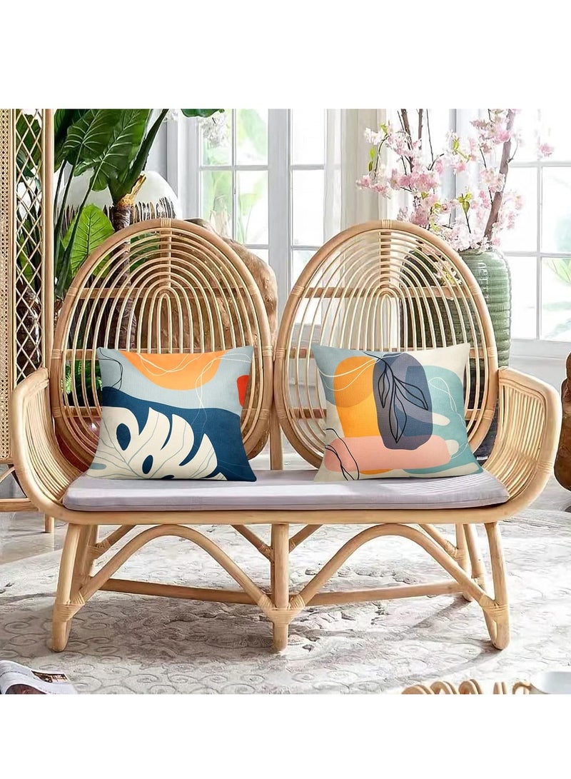 KASTWAVE 4Pcs Boho Cushion Covers, Outdoor Waterproof Linen Throw Pillowcases, Decorative Throw Pillow Covers, Modern Abstract Leaves Art, Mid Century Decorative Pillow Covers, Square Cushion Case - Image 2