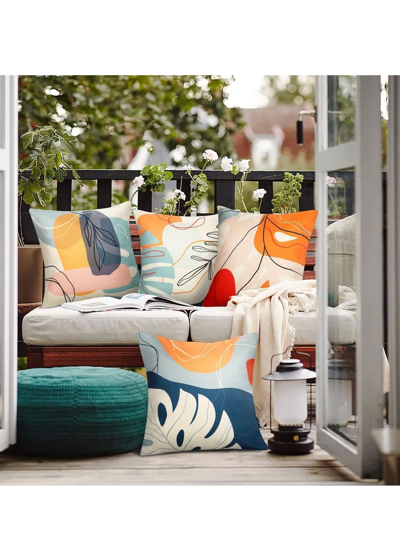 KASTWAVE 4Pcs Boho Cushion Covers, Outdoor Waterproof Linen Throw Pillowcases, Decorative Throw Pillow Covers, Modern Abstract Leaves Art, Mid Century Decorative Pillow Covers, Square Cushion Case - Image 3