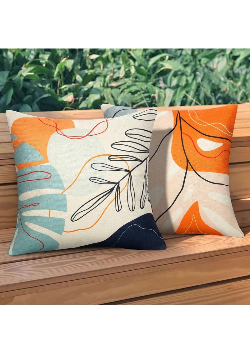 KASTWAVE 4Pcs Boho Cushion Covers, Outdoor Waterproof Linen Throw Pillowcases, Decorative Throw Pillow Covers, Modern Abstract Leaves Art, Mid Century Decorative Pillow Covers, Square Cushion Case - Image 4