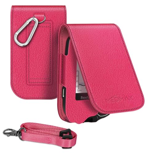 MEDMAX PU Protective Case with Detachable Hanging Lanyard for Freestyle Libre 3 2 / Libre Reader, Lightweight Shockproof Diabetic Storage Neck Sling Carrying Case with Carabiner Clip (Magenta) - Image 1