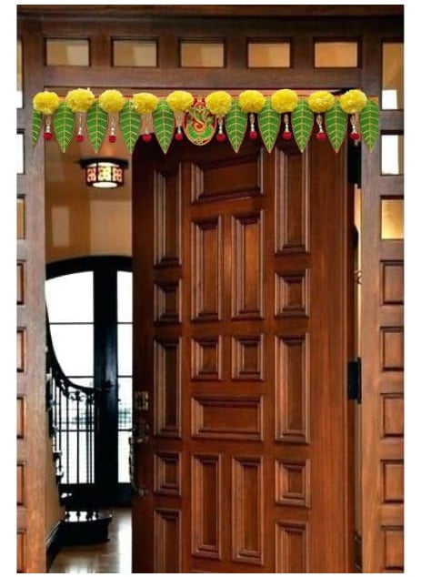 PREETENCY PREETENCYGanesh pan Toran with Artificial Yellow Marigold Flower Door Toran for Main gate Pack of 1  - Image 1