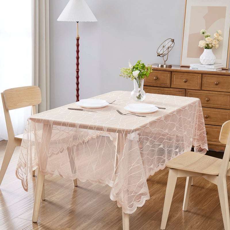 DECOPOTS Lace Table Cloth Elegant 60 x 120 inches Linen and Lace Tablecloth for Rectangle Tables Perfect Cover for 1012 Guests