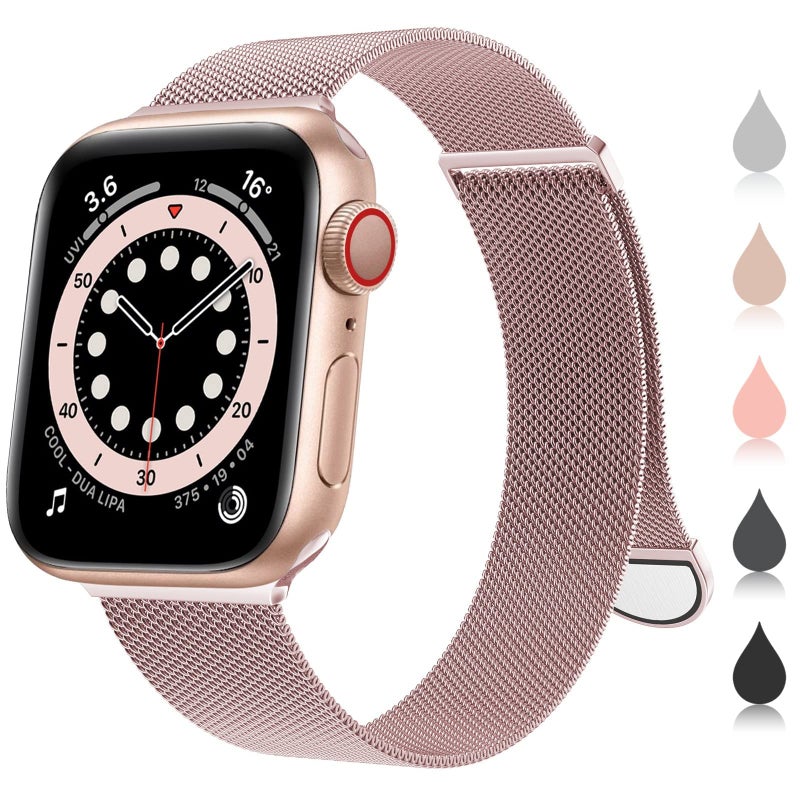 AWH Stainless Steel Mesh Loop Strap with Magnetic Clasp Compatible with Apple Watch 42/44/45/49mm – Rose Pink iWatch Replacement for Ultra/Series 8–1/SE - Image 2