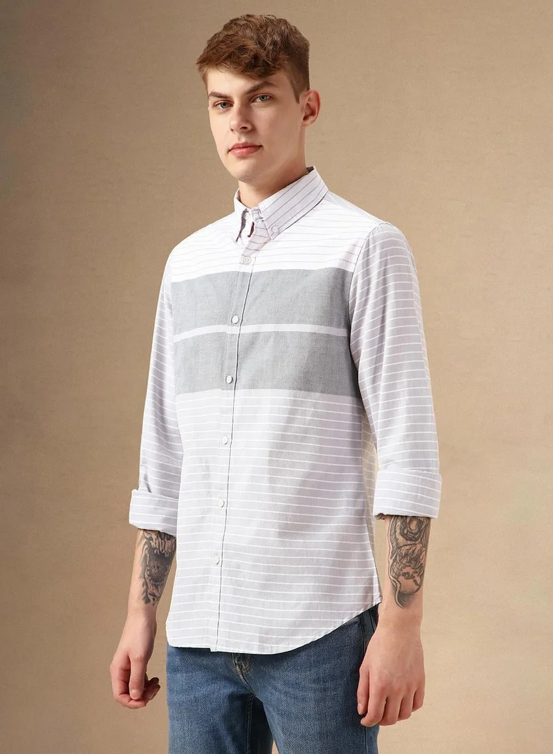 Dennis Lingo Men's Blue 100% Cotton Striped Button Down Shirt