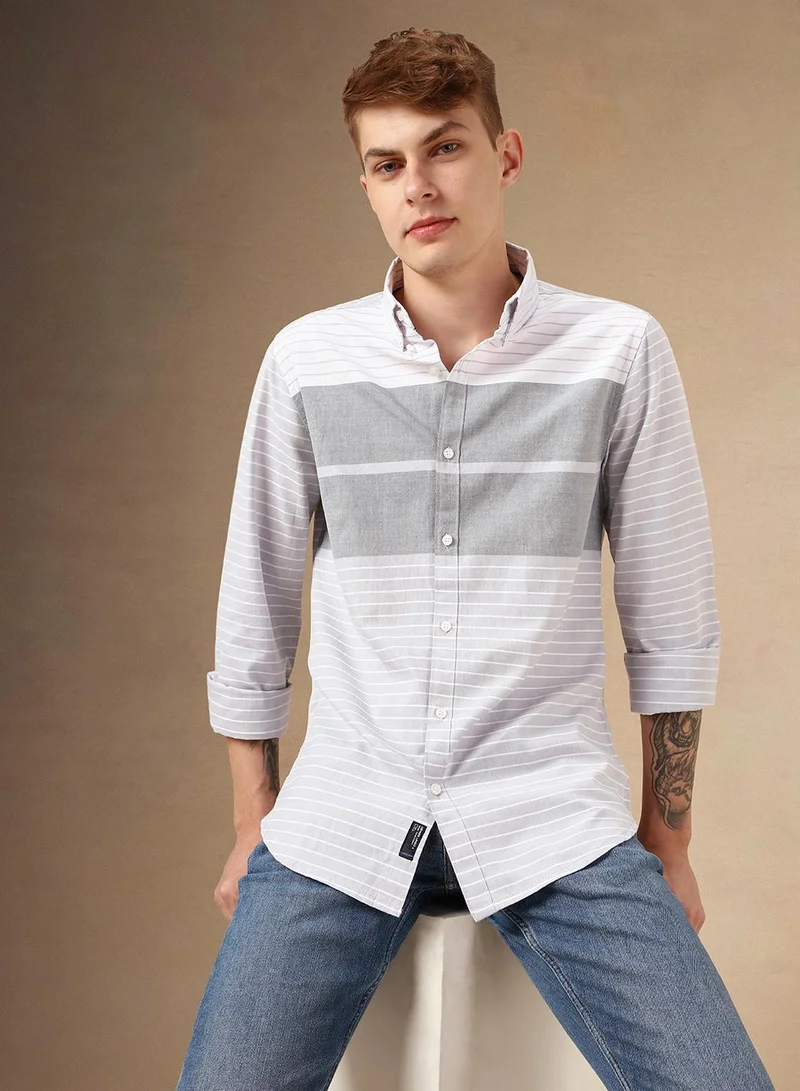 Dennis Lingo Men's Blue 100% Cotton Striped Button Down Shirt