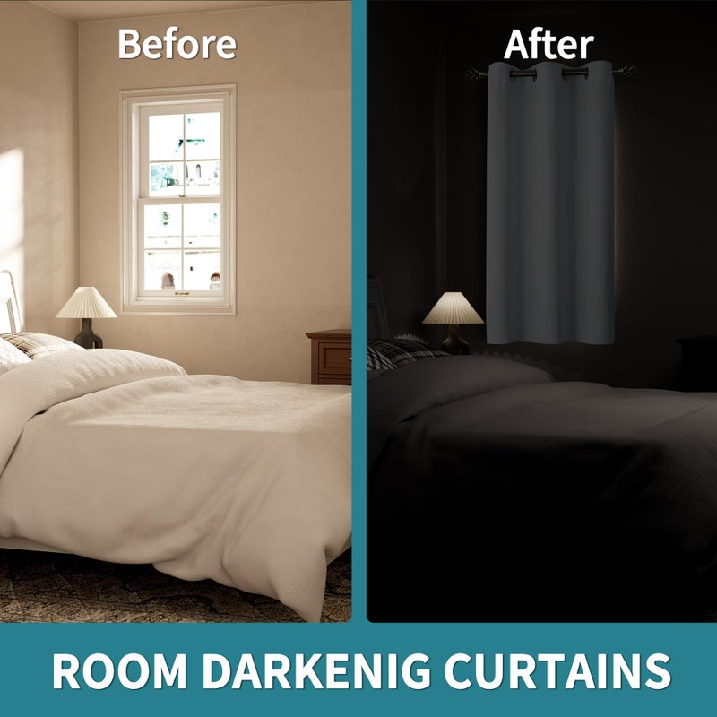 BGment Bgress Room Starkening Starter 63 بوصة الطول لغرفة النوم شمس حجب النافذة الحرارية الستار الستار لغرفة المعيشة 1 لوحة رمادية أبيض 42 بوصة - Image 3