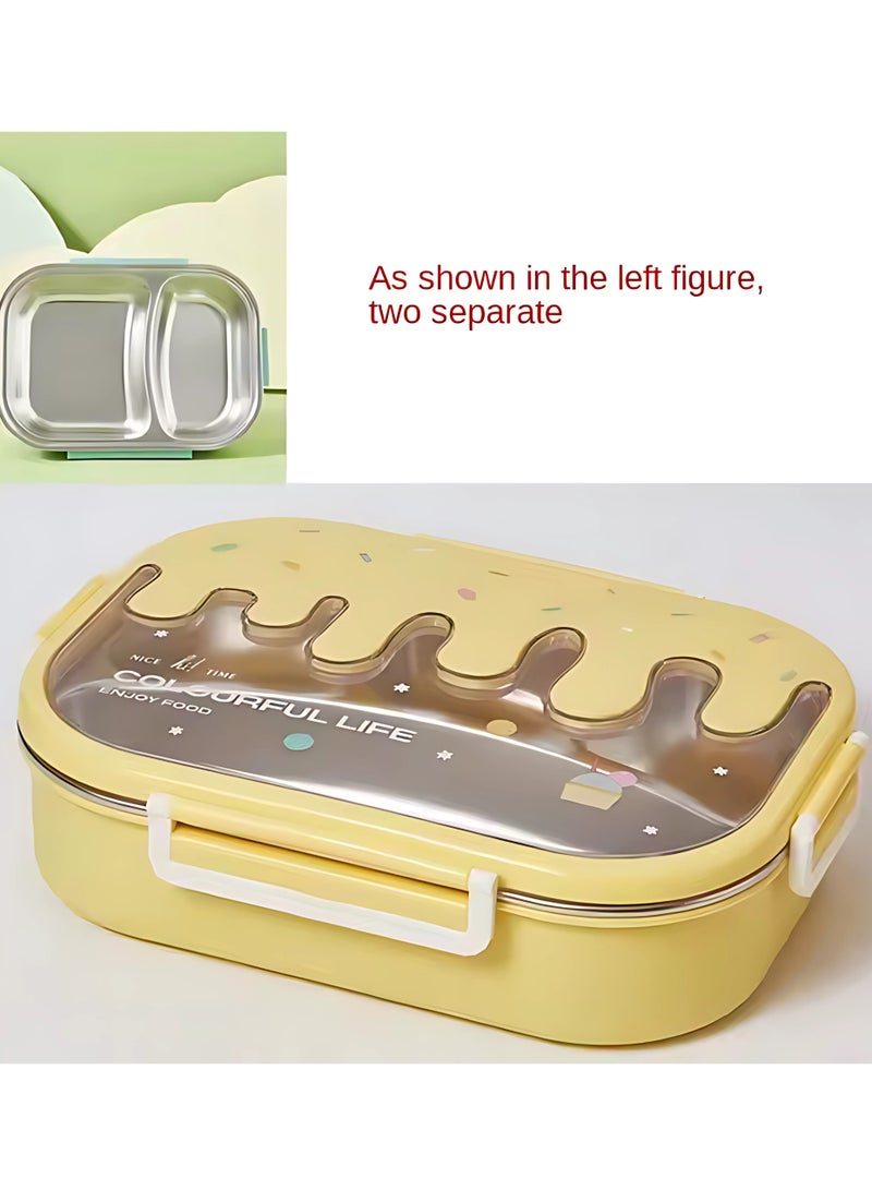 Twisoo Creative 2 Compartment Stainless Steel Lunch Box BPA Free Leakproof Clip Lock Ideal for Ice Cream and Steel Food Container Kids School Lunch box (Yellow ) - Image 4