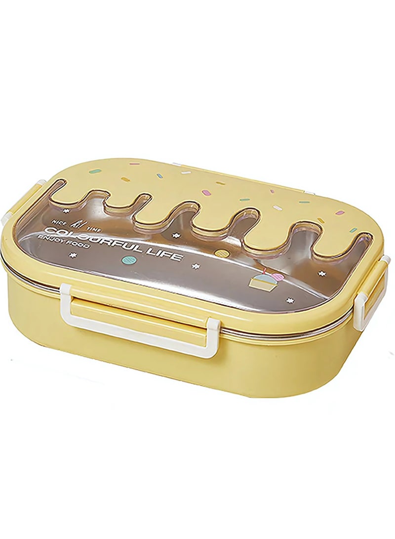 Twisoo Creative 2 Compartment Stainless Steel Lunch Box BPA Free Leakproof Clip Lock Ideal for Ice Cream and Steel Food Container Kids School Lunch box (Yellow ) - Image 1