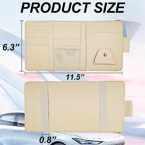 SARTE Car Sun Visor Organizer Multi-Function Car Space with Multi-Pocket Net Zipper Car Storage Organizer and Sunglass Holder PU Leather for Car (Beige) - Image 3