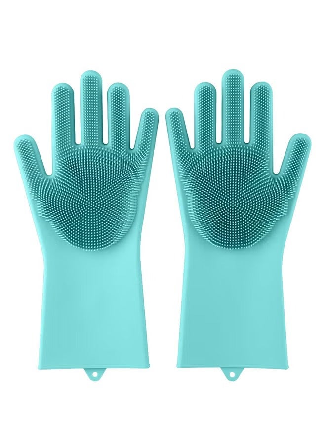 Magic Silicone Gloves With Wash Scrubber Blue 32x16cm - Image 1