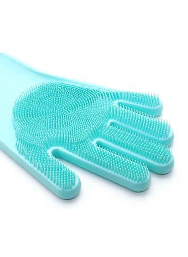 Magic Silicone Gloves With Wash Scrubber Blue 32x16cm - Image 4