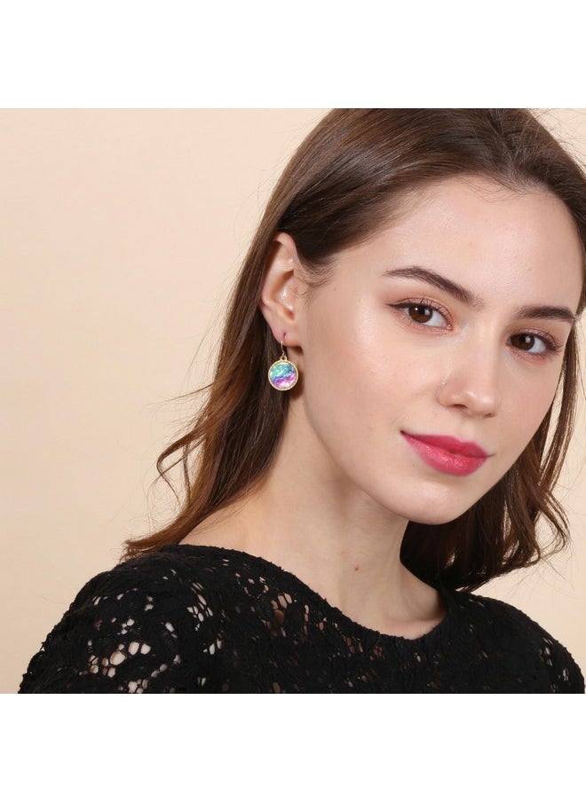 BONALUNA Boho Gold Colorful Abalone Shell Small Circle Dangle Drop Earrings For Women  - Image 3